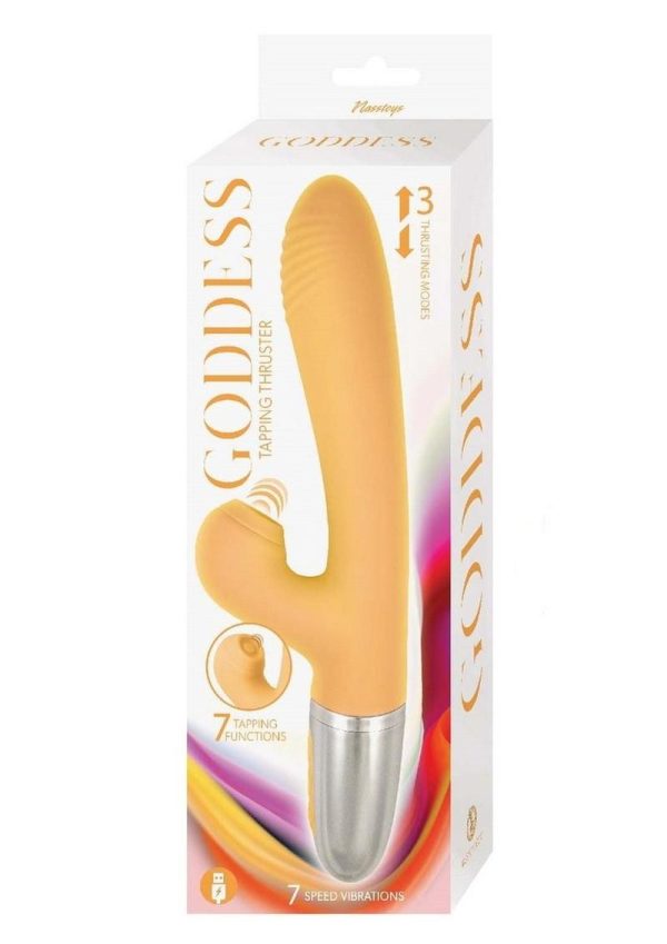 Goddess Tapping Thruster Rechargeable Silicone Rabbit Vibrator with Clitoral Stimulator - Yellow