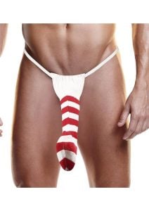 Fundies Candy Cane Thong - O/S - Red/White