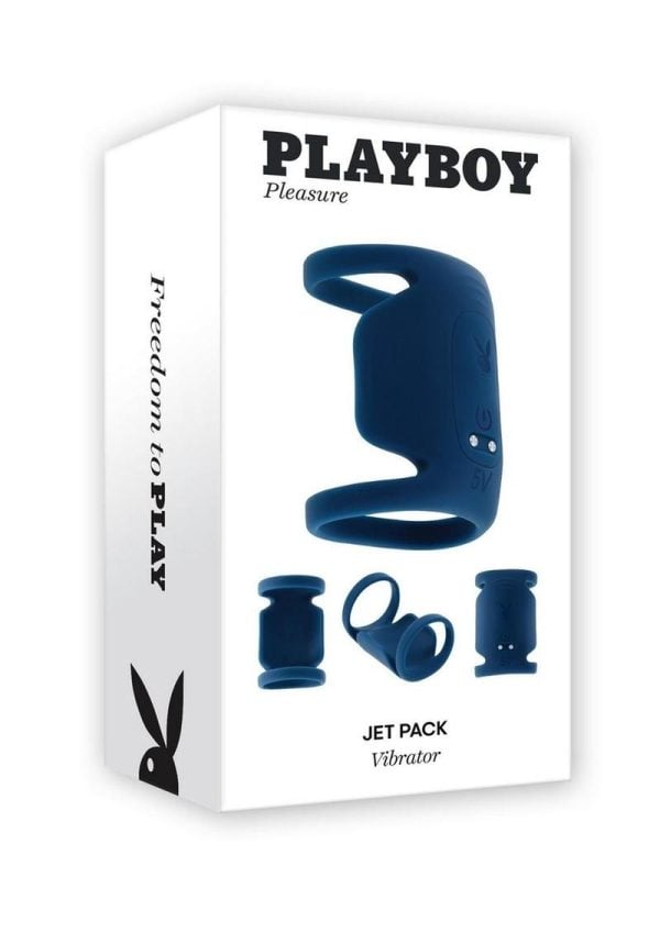 Playboy Jet Pack Rechargeable Silicone Double Ring Penis Vibrator - Blue