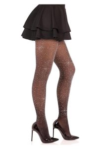 Leg Avenue Spandex Lurex Rhinestone Tights - OS - Black/Silver