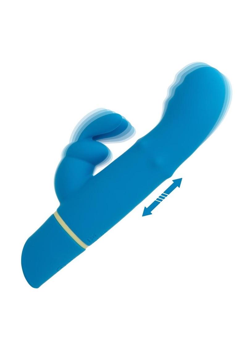 Love Bunny Beaded G Bunny Rechargeable Silicone Beaded Motion G-Spot Rabbit Vibrator - Blue/Yellow