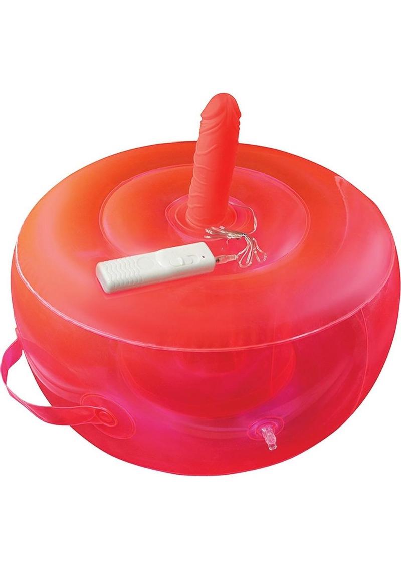 Bouncy Banger Inflatable Cushion with Wired Remote Control Vibrating Silicone Dildo - Red