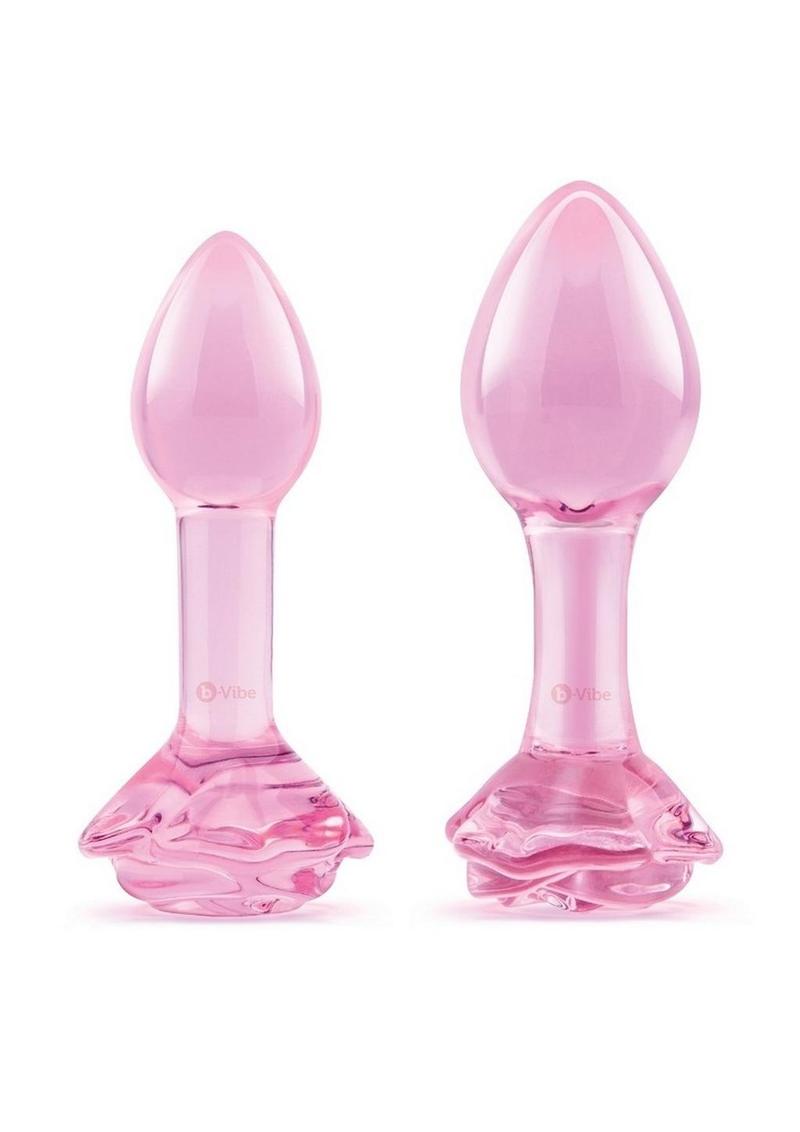 B Vibe Pink Roses Glass Butt Plug Training Set 2Pc