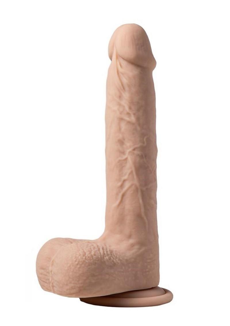 Luis App Controlled Real Thrusting Rechargeable Silicone Dildo with Clit Licker 8.5In - Caramel