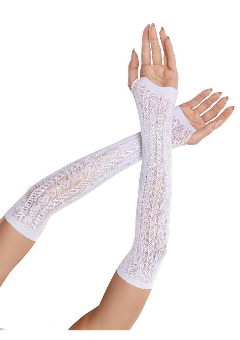 Leg Avenue Sweetheart Striped Keyhole Arm Warmers with Mini Bow Accents - O/S - White