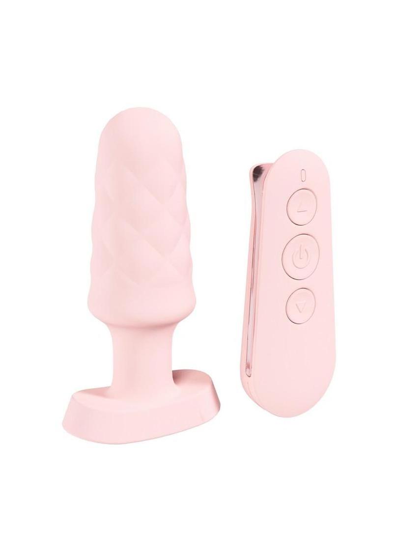 Loveline Velvet Silicone Rechargeable Vibrating Anal Plug with Remote Control - Pink