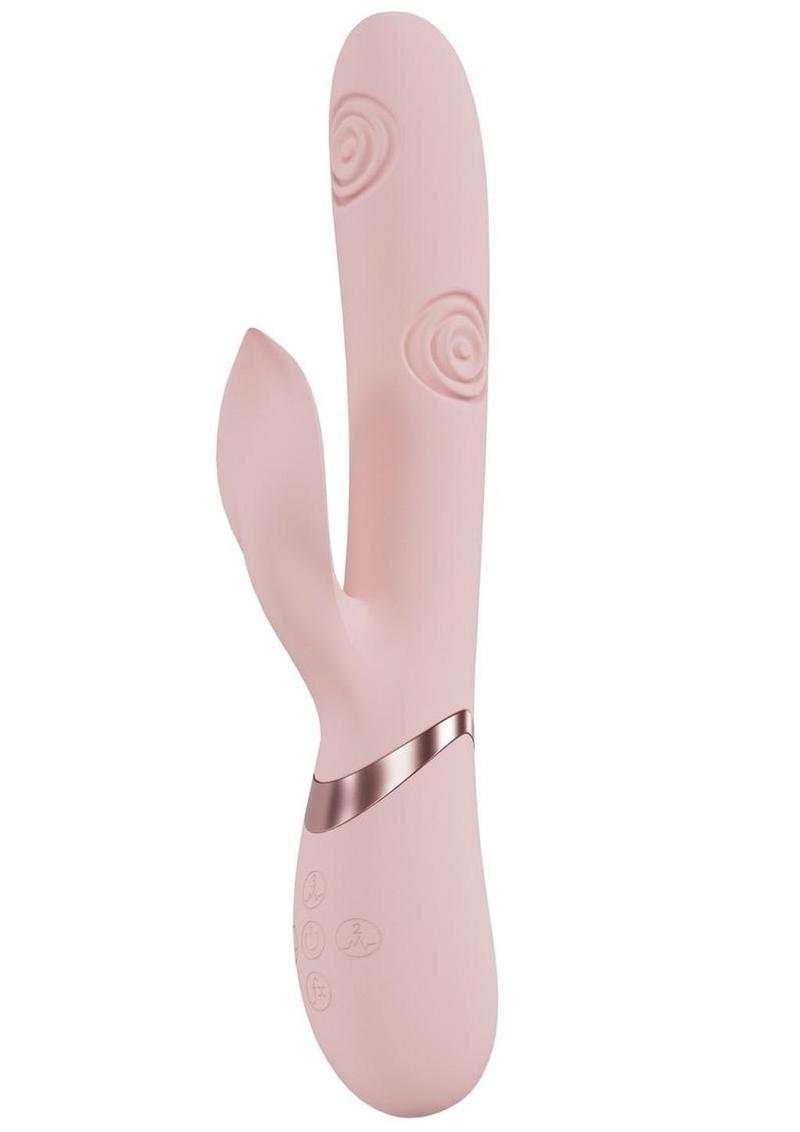Vive Fronda Rechargeable Silicone Triple Motor G-Spot VIbrating and Tapping Leaf Clit Stimulator - Pink
