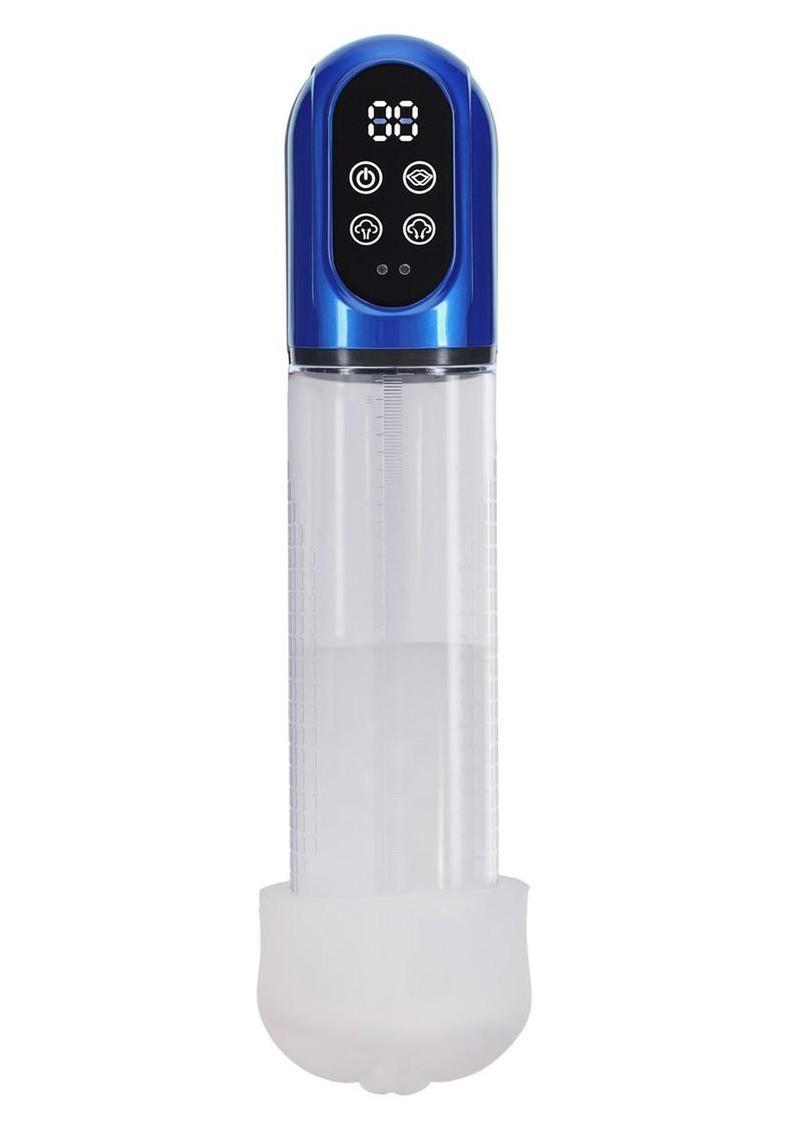 Pumped Engage  6 Function Automatic Rechargeable Penis Pump - Metallic Blue