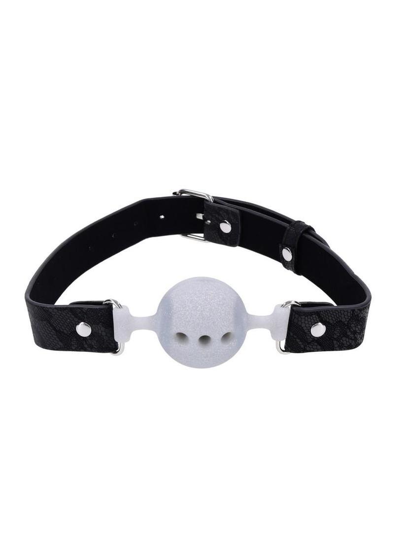 Sex and Mischief Lace Silicone Breathable Ball Gag - Silver/Black