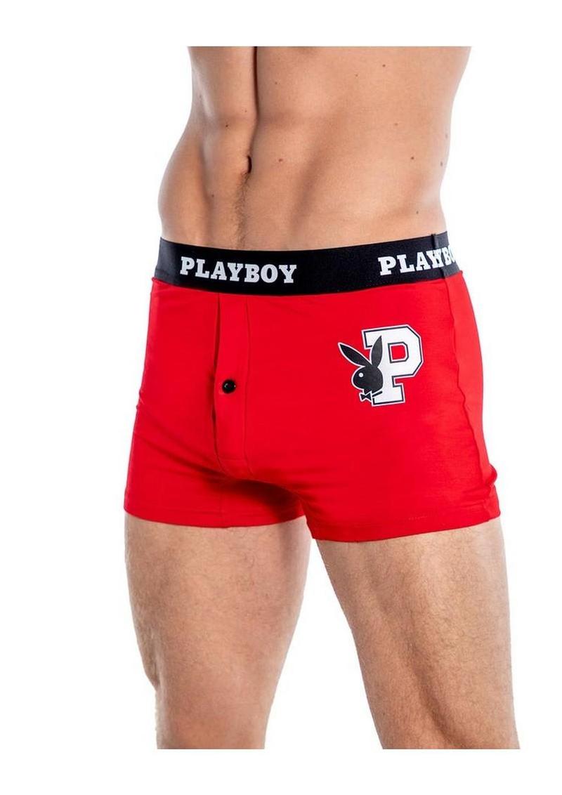 Playboy Mens Varsity Boxer Briefs - Red/White - Medium