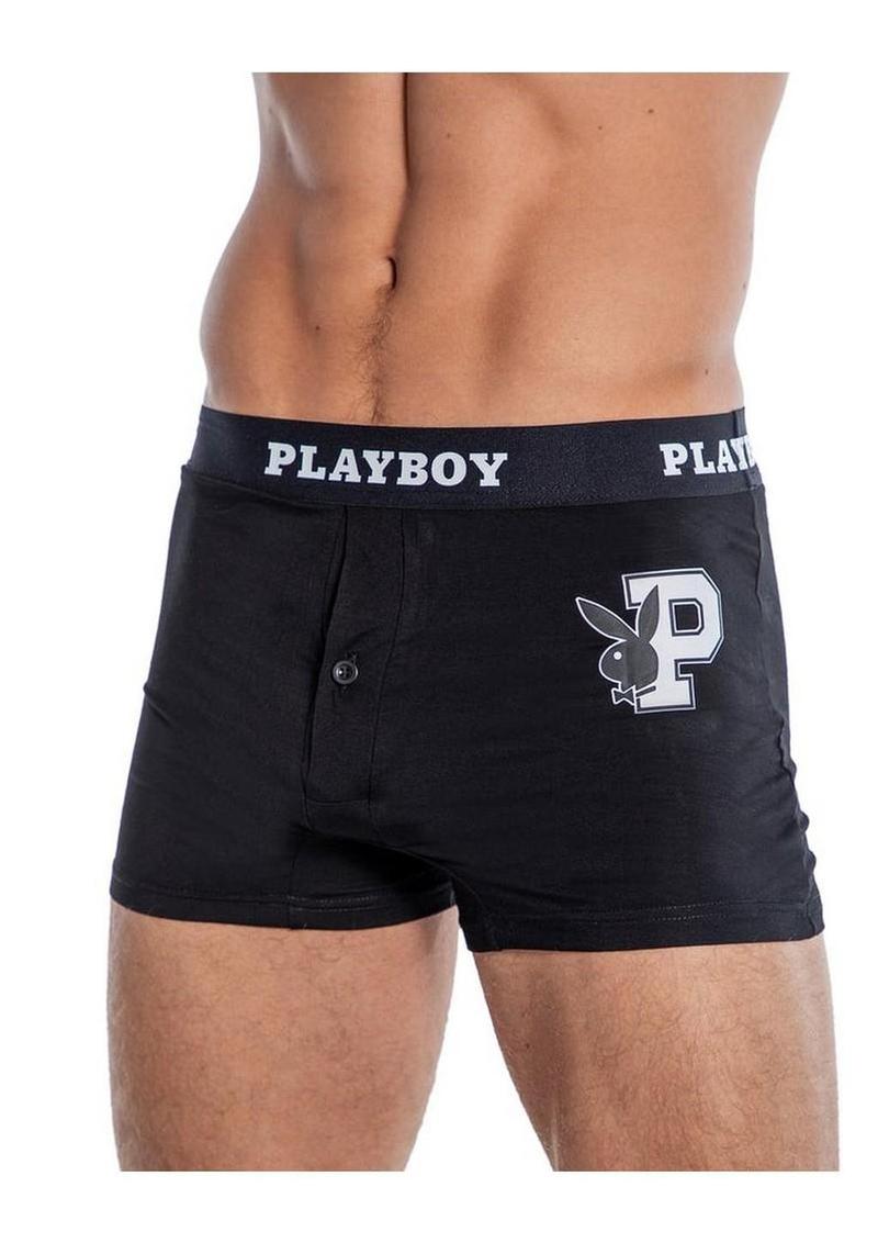Playboy Mens Varsity Boxer Briefs - Black/White - 2XLarge