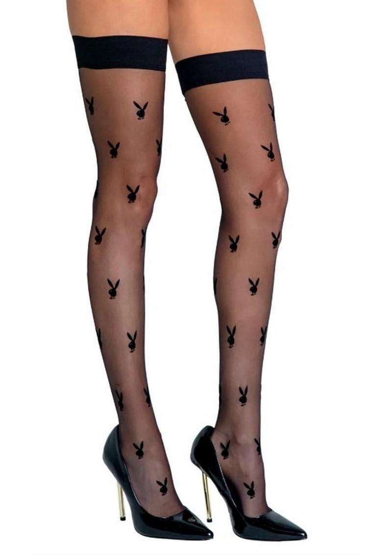 Playboy Bunny Noir Stockings - One Size - Black
