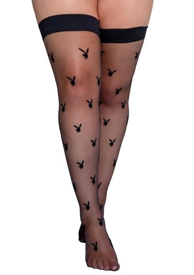 Playboy Bunny Noir Stockings - Queen - Black