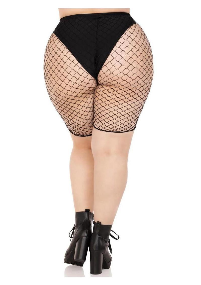 Leg Avenue Plus Size Industrial Net Biker Shorts - 1X-2X - Black
