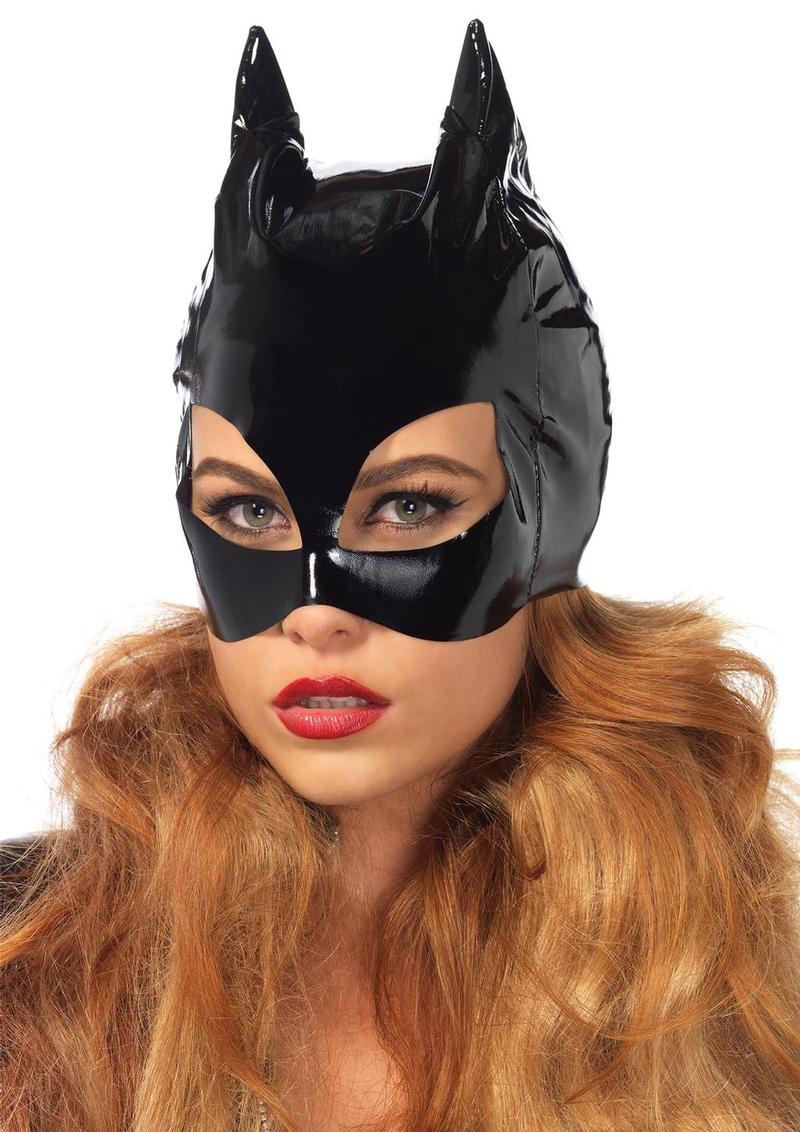 Vinyl Cat Woman Mask - Black - O/S