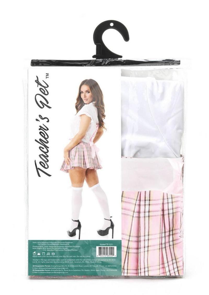 Teacher`s Pet Private Schoolgirl Costume (3 Piece) - O/S - Pink/White