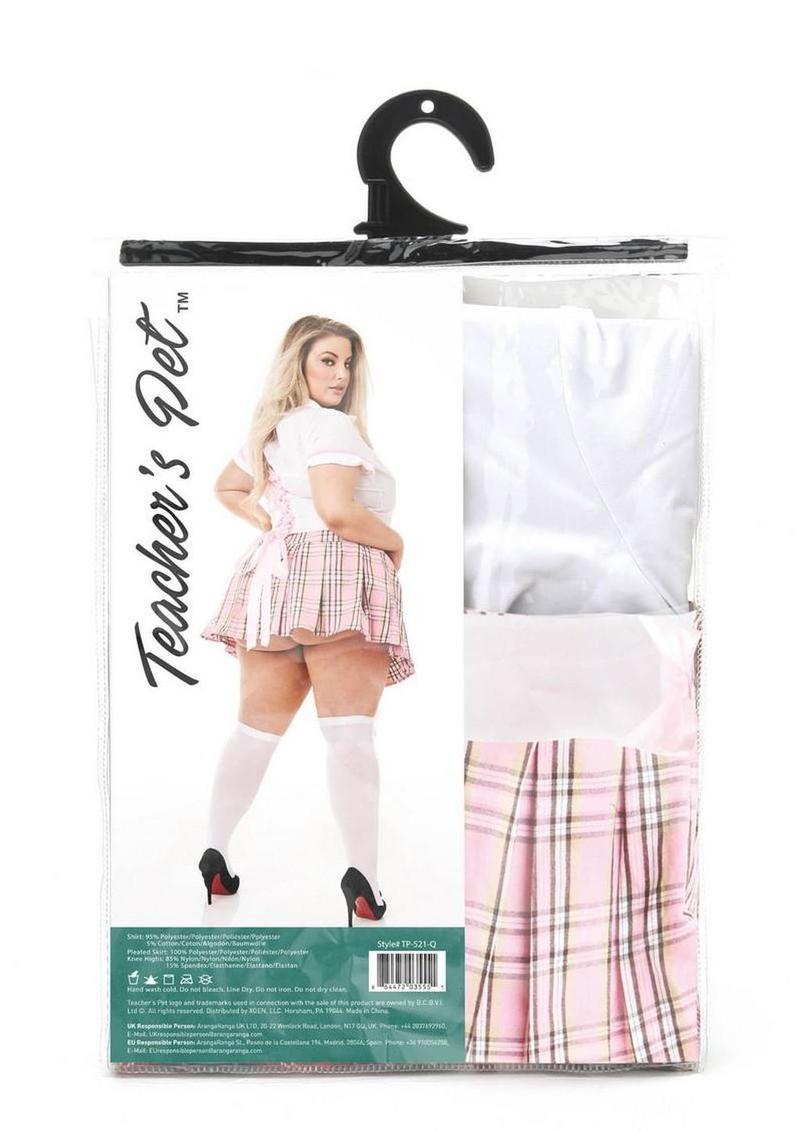 Teacher`s Pet Private Schoolgirl Costume (3 Piece) - Queen - Pink/White
