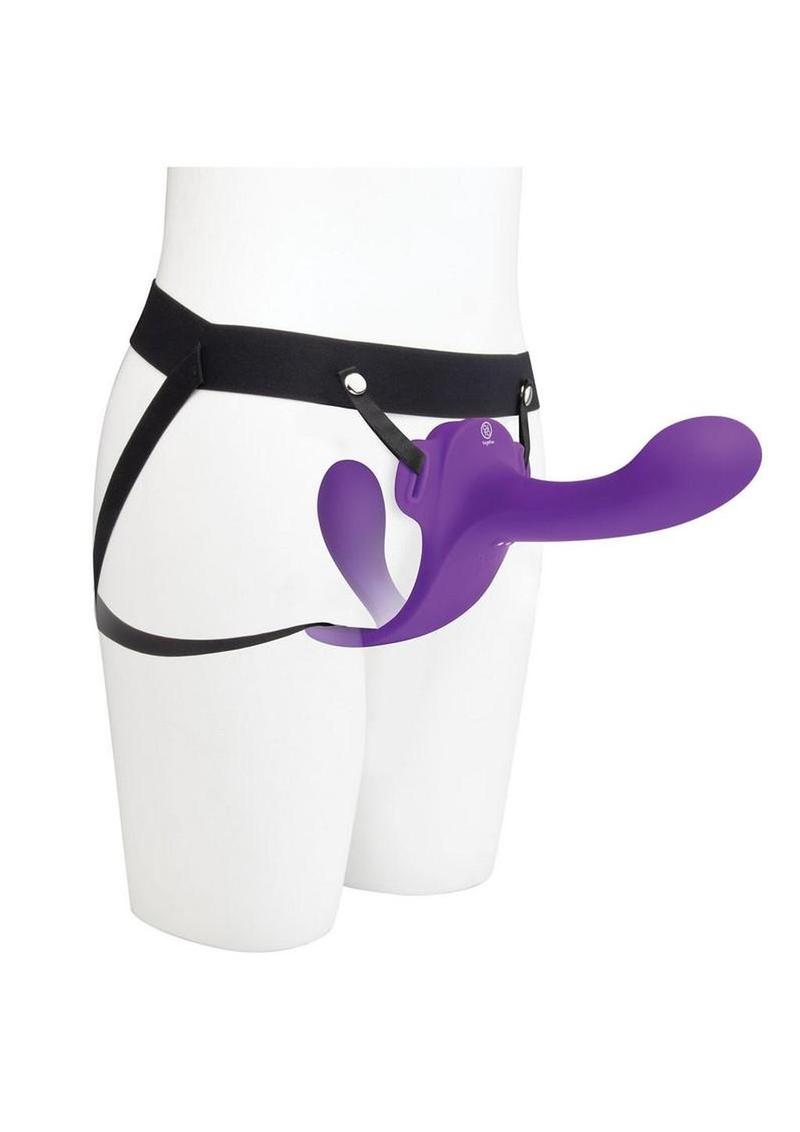 Together Lock-In Dual-Ended Vibrating Rechargeable Strap-On and Harness Set - Purple