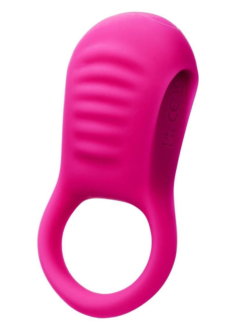 Basic Essentials Rechargeable Ridge Rider Silicone Cock Ring - Pink