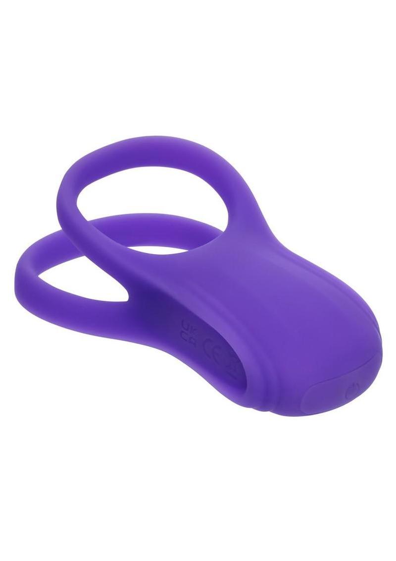 Basic Essentials Rechargeable Dual Support Silicone Cock Ring - Purple